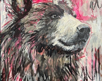 Original Painting - Portrait of a Bear No. 8 - Acrylic Paint on 11" x 14" on Wood Board