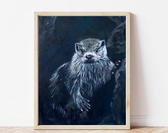 Konstgicléetryck - Otter - 20x25 cm på djupt matt papper
