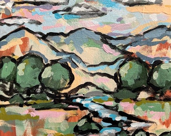 Original Painting  - Light Landscape Mountain No. 2 - Acrylic on 8" x 8" Canvas