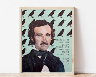 Edgar Allan Poe Portrait Print – Raven Decor, Literary Art