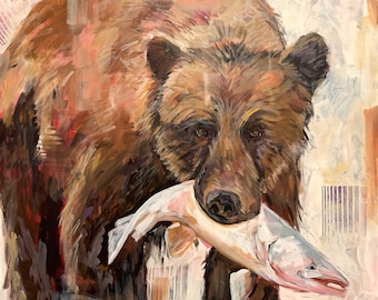 Fine Art Print - Bear with Salmon - 8"x10" on Deep Matte Paper