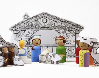 Christmas Nativity Peg Doll Sized Craft Printable PDF