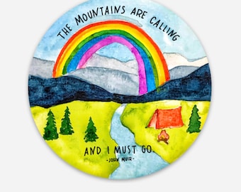 3" x 3" The Mountains Are Calling John Muir Sticker