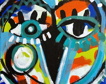 Owl No. 5 - Original 8"x8" Acrylic Painting on Canvas