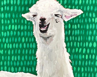 Fine Art Print - Green Llama - 8"x10" on Deep Matte Paper