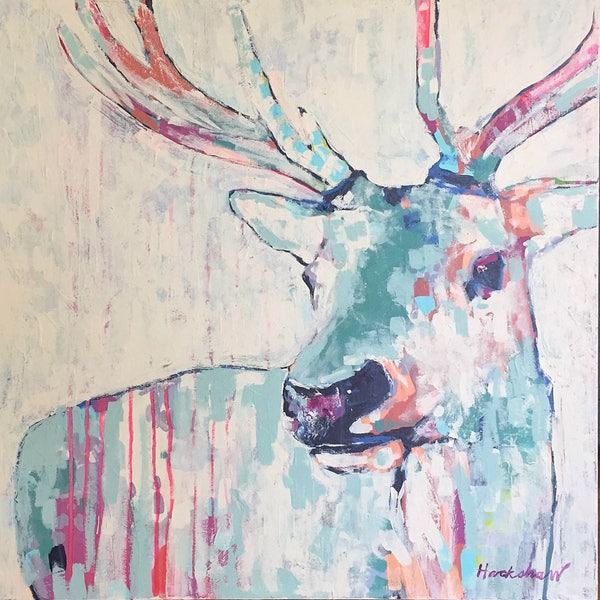 Original Painting - Clambering Antlers - Mixed Media on 30" x 30" Canvas