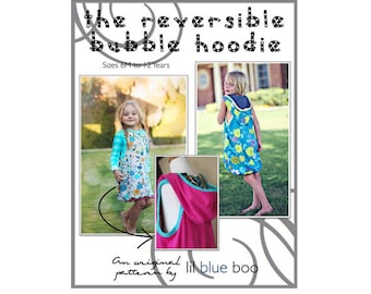 DIY PDF Sewing Pattern and Tutorial - Reversible Bubble Layering Hoodie Dress for Girls - Sizes 6M through 12