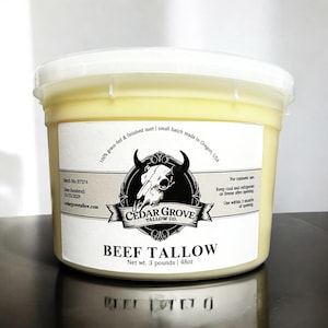 3lb Grass-fed & Finished Beef Tallow | 100% PURE Suet | Sourced from Regenerative Farms in OR and WA | Tallow Skincare, Soap
