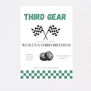 THIRD GEAR Birthday Invitations | 3rd birthday invitation | Race Car Invite | Boys Birthday Invitation | Digital | Instant Download