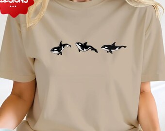Minimalist Orca Whale Trio PNG, Ocean Animal Clipart (Digital Download)