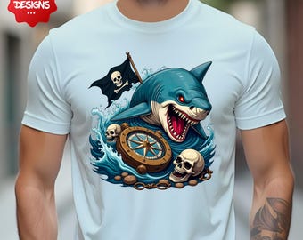 Fierce Pirate Shark PNG, Ocean Adventure Digital Download, Pirate Clipart for T-Shirts, Mugs, Stickers, Kids Crafts & Sublimation