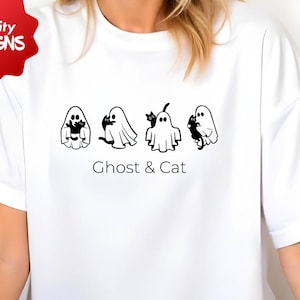 Ghost and Cat, Spooky Halloween Art Print, Haunted Pet Lover Decor, Gothic Feline Wall Art, Digital Download for Witches & Cat Enthusiasts