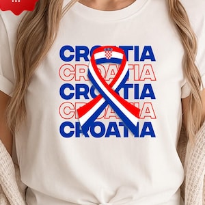 Croatia Ribbon T-Shirt PNG, Croatian Flag Awareness Ribbon Design, Patriotic Croatia Digital Download, National Pride Graphic for Cricut
