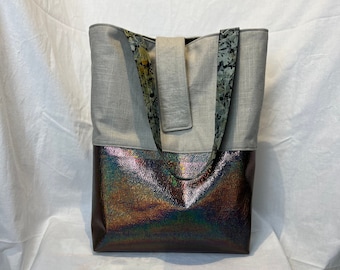 Linen and vinyl tote bag - lined