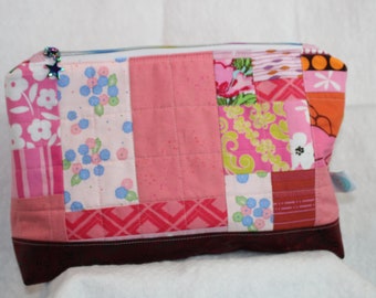 Large Pink Patchwork Zippered Pouch