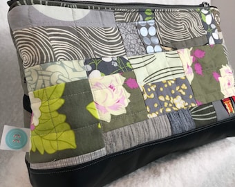 Large Gray Patchwork Zippered Pouch
