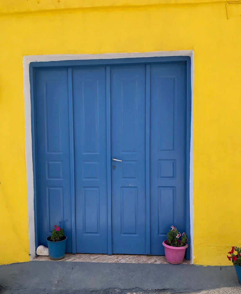 Set of 4 Photo Greeting Cards 5x7 card with 4x6 photo blank inside Doors of Greece