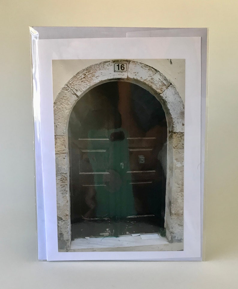 Set of 4 Photo Greeting Cards 5x7 card with 4x6 photo blank inside Doors of Greece