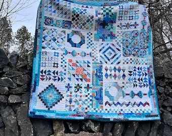 Blue Sampler Scrap Quilt - LONG TIME GONE pattern