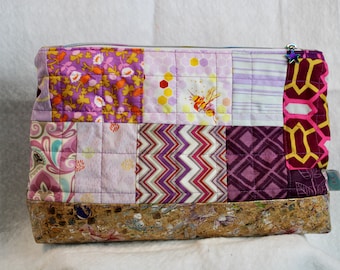 Large Purple Patchwork Zippered Pouch