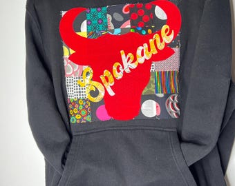 Spokane Pride Modified hoodie with Bison Skull