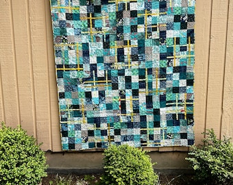 Blue and Yellow - Twin Size Bed Quilt