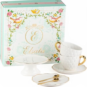 Handcrafted Ceramic Tea Cup Set of 2 - Tea Cups, Saucers & Cake Stand