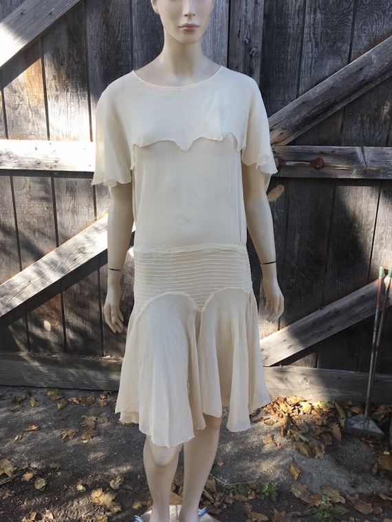 1920s Cream Silk Cape Dress