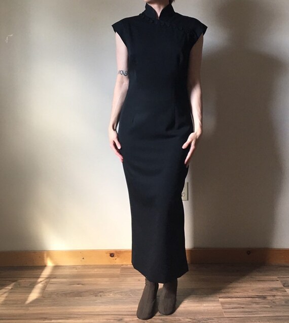 80s Norma Kamali Black Cheongsam Dress