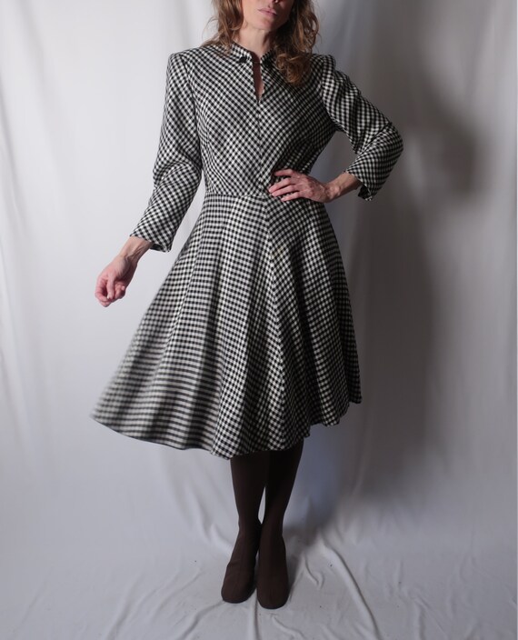 Pauline Trigere Black and White Checkered Wool Dre
