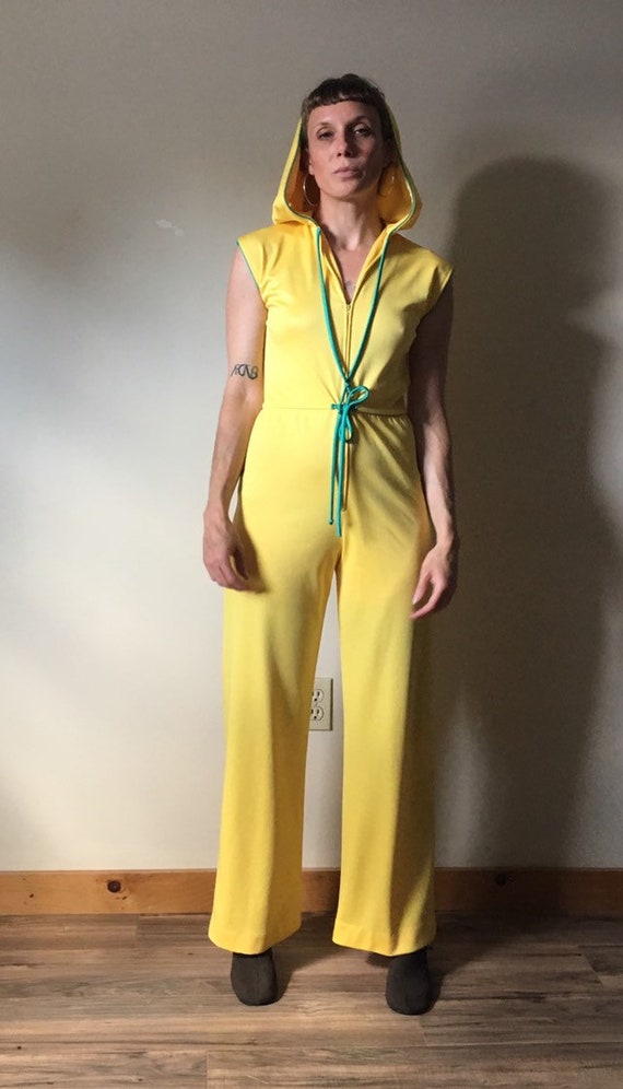 70s Yellow Hooded Jumpsuit