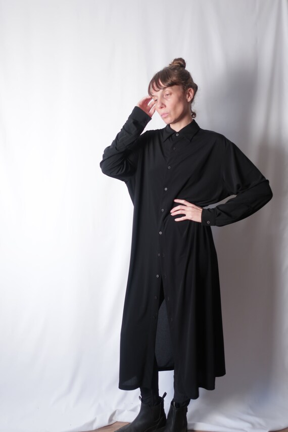 80s OMO Norma Kamali Black Shirt Dress