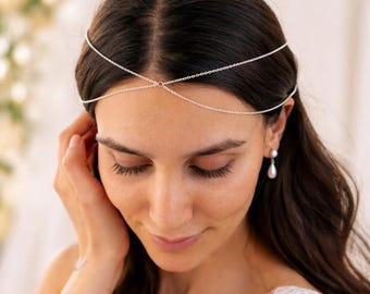 Boho Bridal Hair Chain for Wedding Minimalist Festival Headpiece Gold Head Chain Dainty Silver Hair Jewelry Beach Accessory Forehead Jewelry