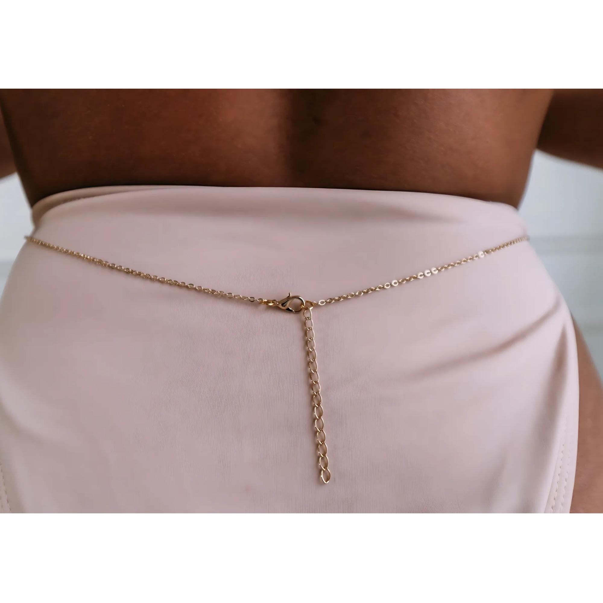 Gold tone stainless steel waist chain for festival body jewelry and summer wear