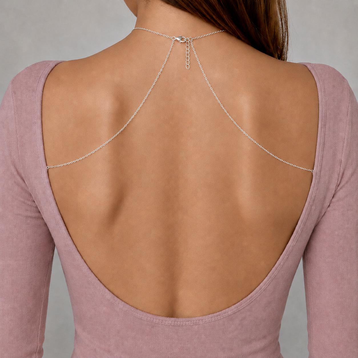 Gold stainless steel shoulder chain and body jewelry for weddings, convertible backdrop necklace design