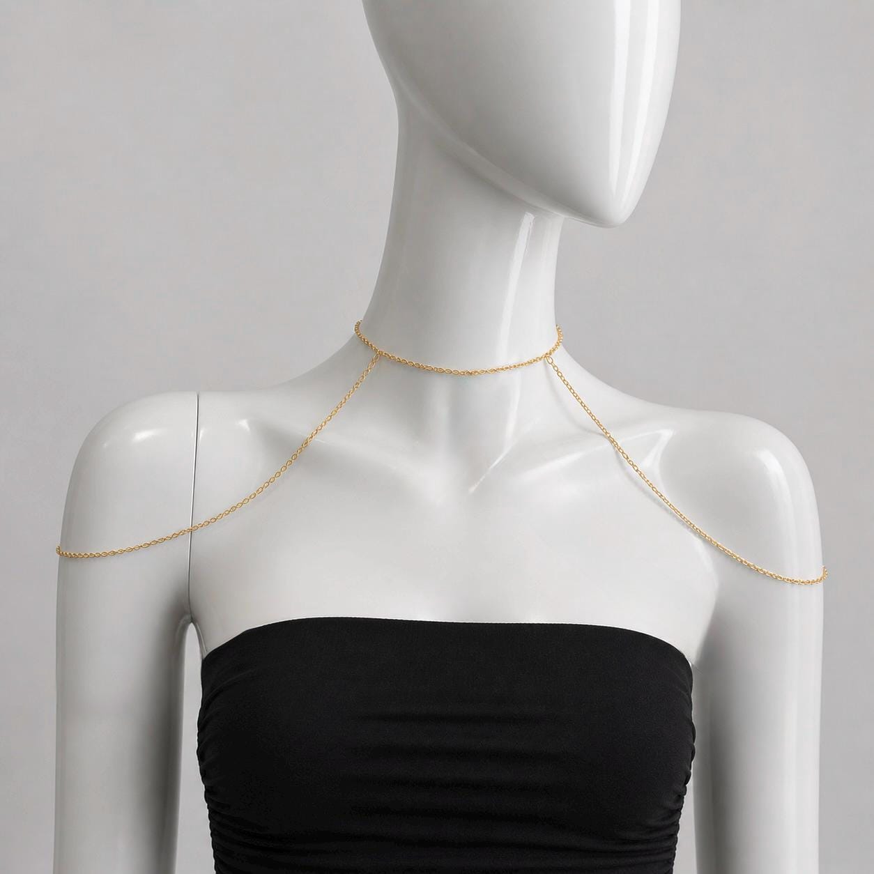 Silver stainless steel shoulder harness chain for elegant evening wear and special occasions