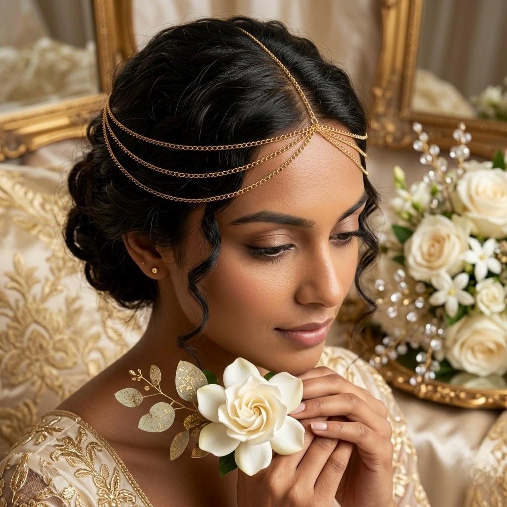Delicate gold tone stainless steel bridal hair vine chain for wedding updos and elegant headpiece styling
