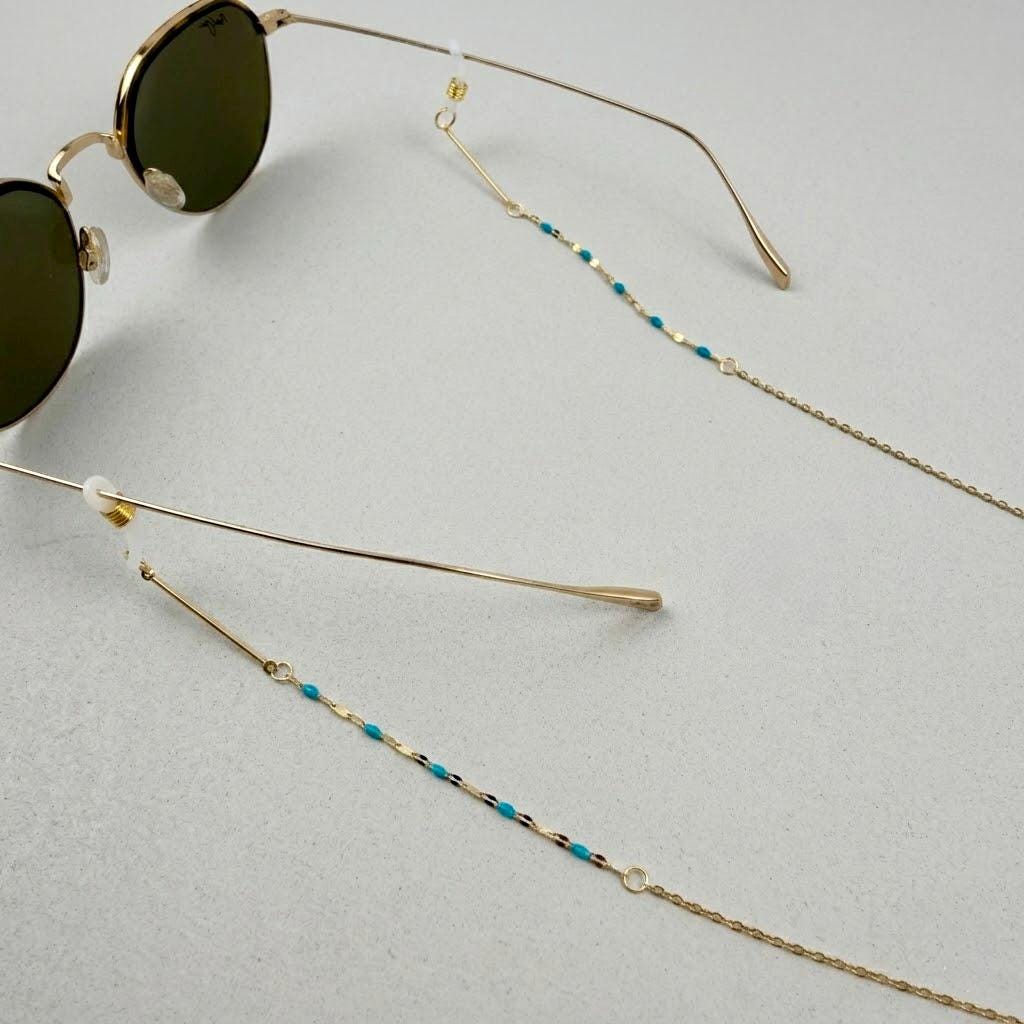 Gold-tone stainless steel beaded glasses chain with decorative boho beads for eyewear