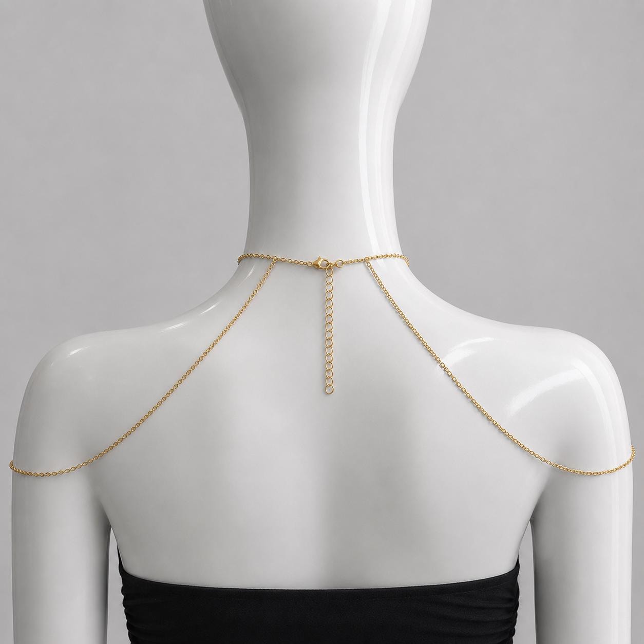 Silver stainless steel shoulder harness chain for elegant evening wear and special occasions