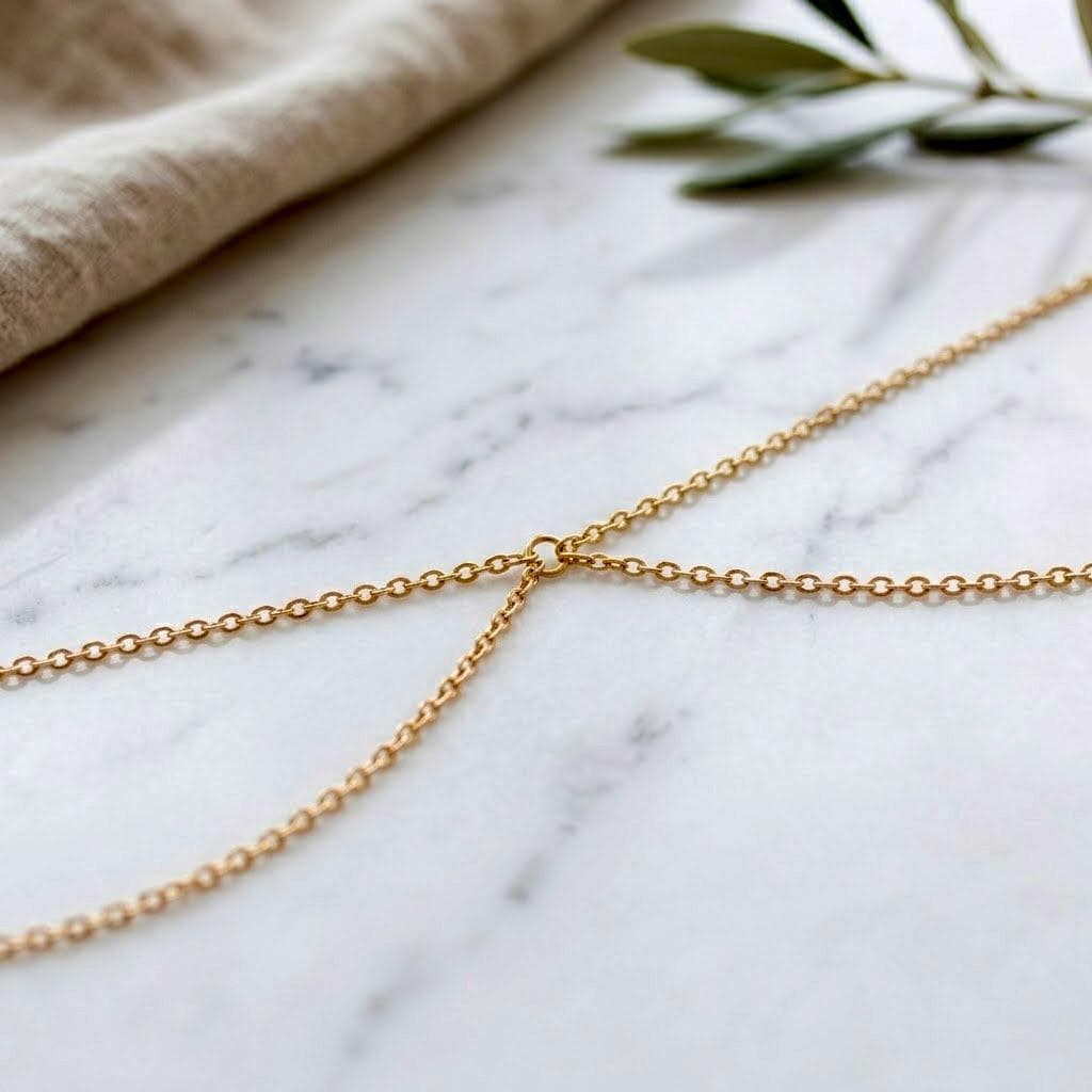 Boho belly chain in stainless steel gold tone, waterproof waist chain for festival wear