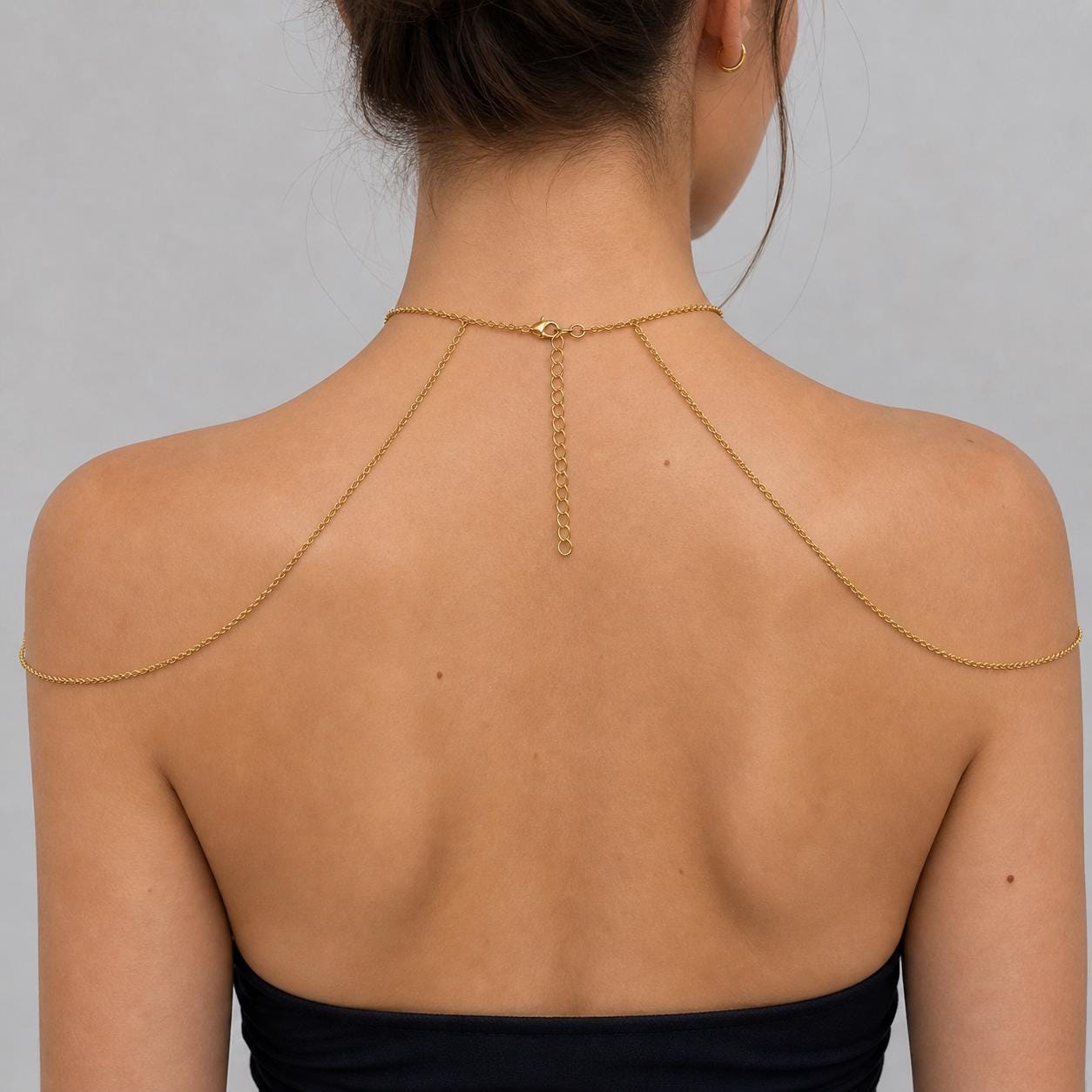 Silver stainless steel shoulder harness chain for elegant evening wear and special occasions