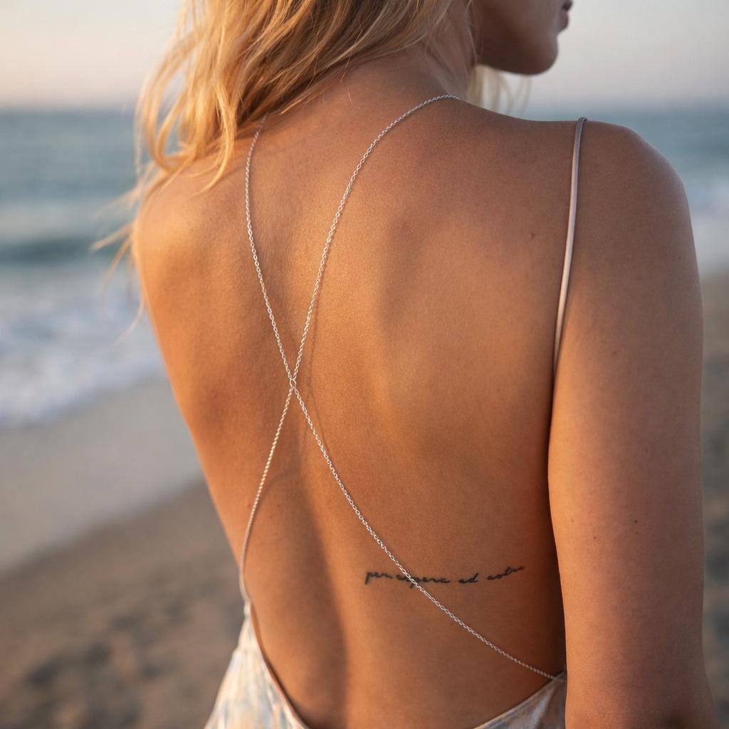 Gold tone stainless steel bridal back chain necklace for open-back wedding dresses and formal events