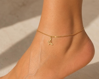 Personalized Initial Anklet, Gold Letter Ankle Bracelet, Custom Name Charm Anklet, Dainty Waterproof Jewelry, Handmade Gift for Best Friend