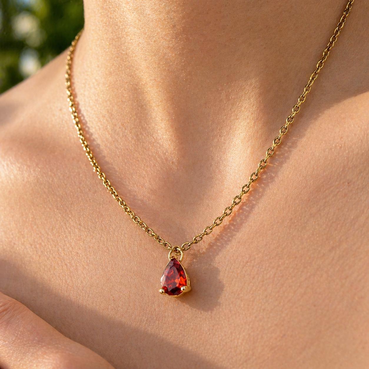 Delicate gold stainless steel birthstone choker necklace with custom gemstone pendant for personalized everyday wear