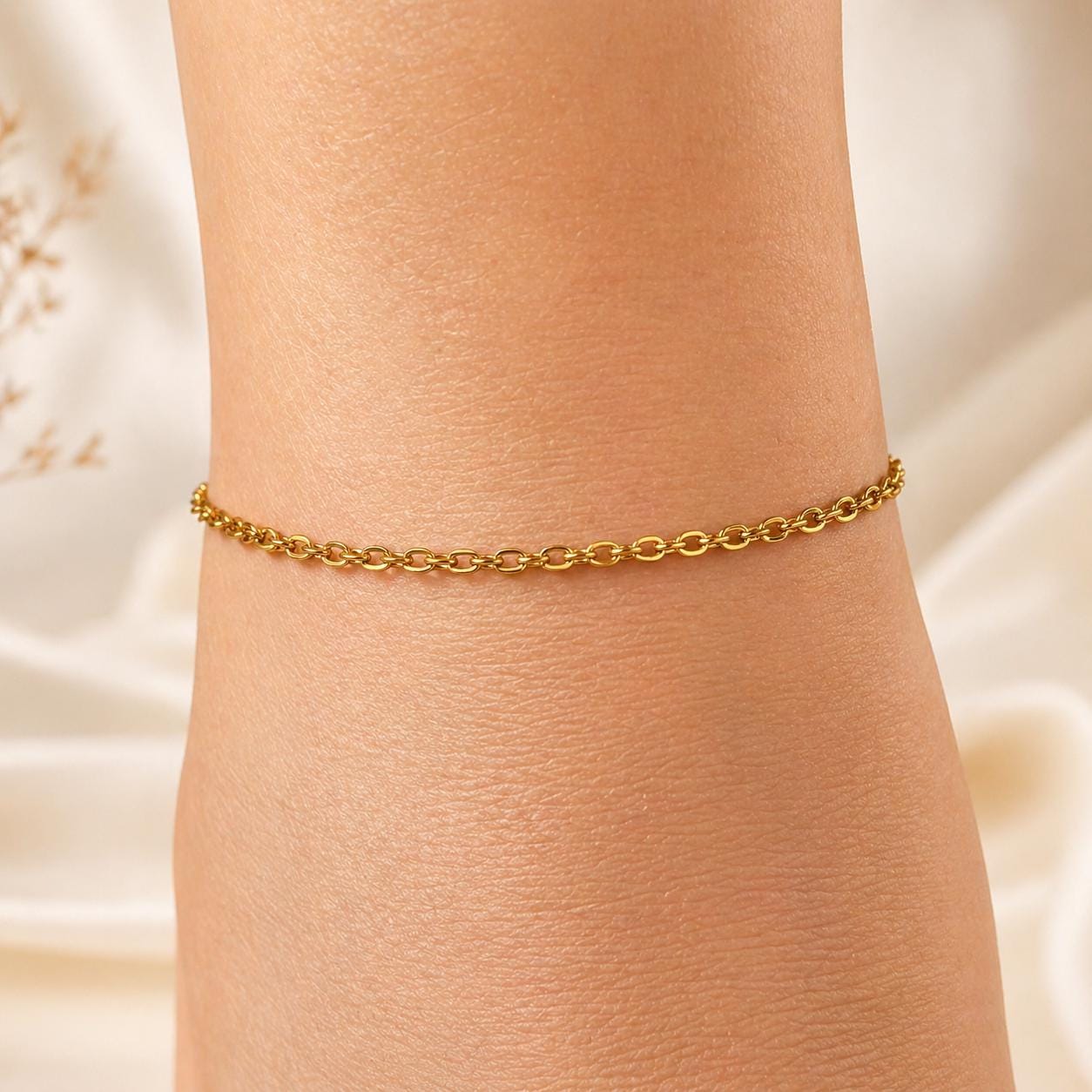 Delicate gold stainless steel beach anklet with zodiac charm and birthstone gemstone pendant