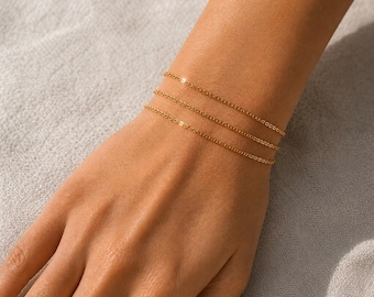 Dainty Gold Chain Bracelet, Stackable Layering Bracelet, Waterproof Tarnish Free Wrist Chain, Handmade Stainless Steel Jewelry, Minimalist
