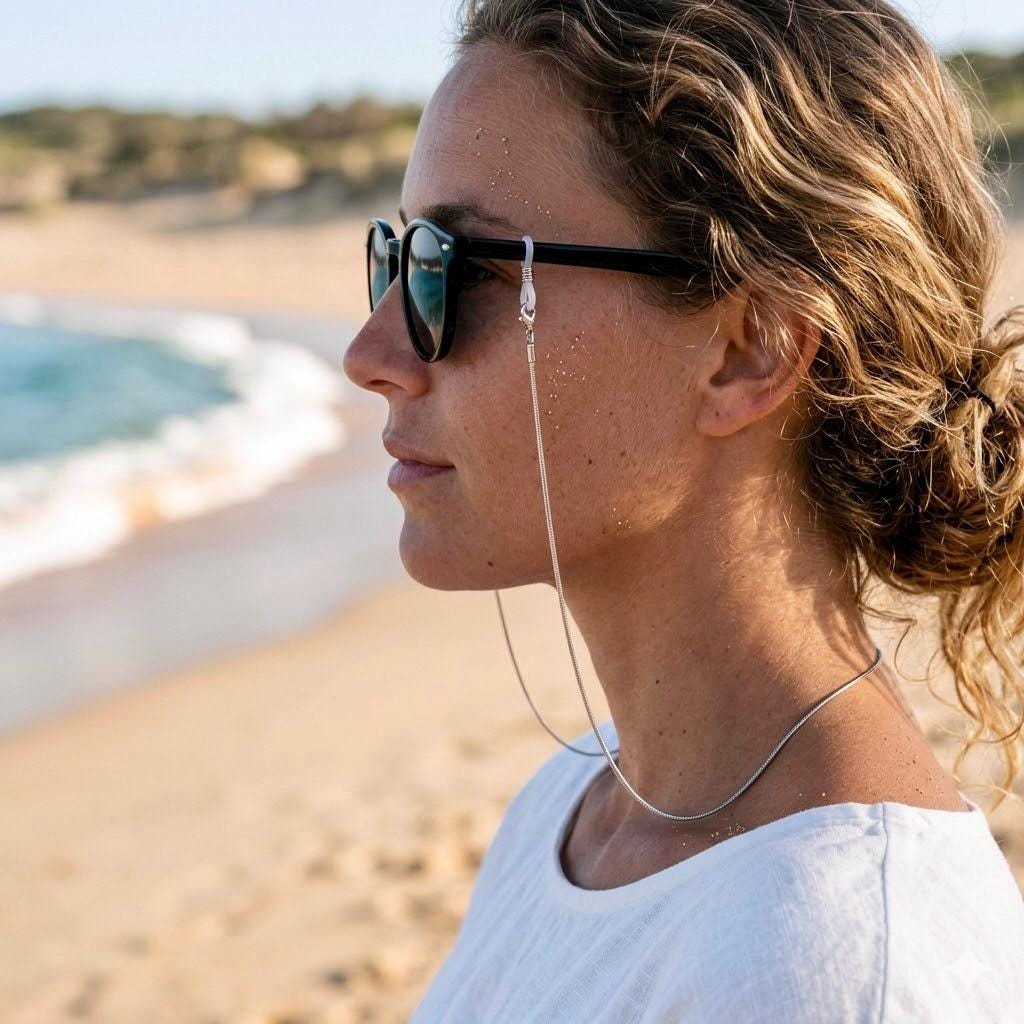 Minimalist gold tone stainless steel eyeglasses chain for everyday wear and secure glasses holder