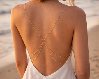 Back Body Chain for Wedding Jewelry Boho Back Necklace Silver Back Chain for Festival Gold Bridal Body Chain Dainty Backless Dress Accessory