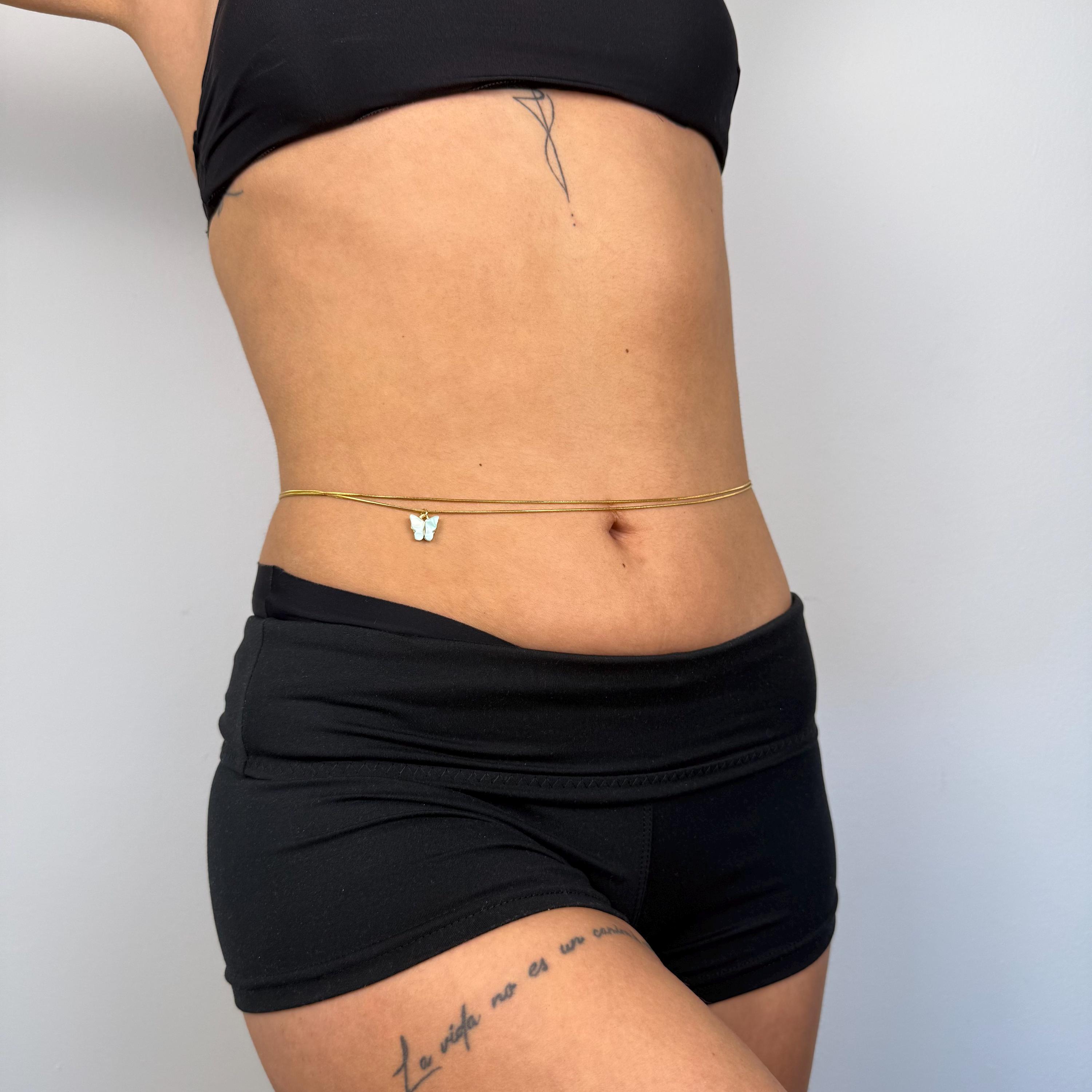 Butterfly layered belly chain in gold stainless steel, dainty waist jewelry for summer style