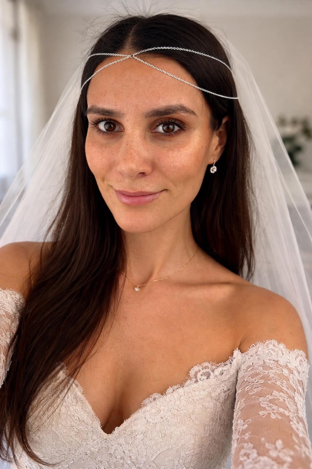 Delicate gold-tone stainless steel boho hair chain headpiece for festival fashion and weddings